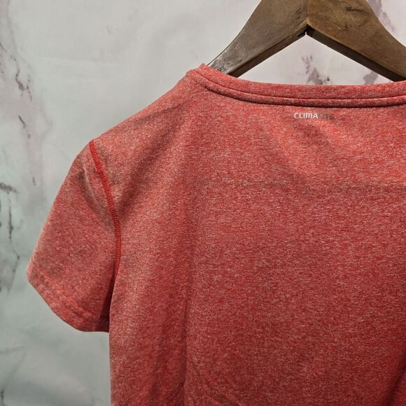Adidas Shirt Womens Medium Pink Coral Short Sleeve Heathered Crew Clima Lite - Picture 6 of 10